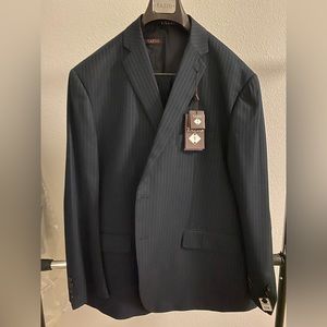 NWT Tazio Mens Suit with Vest Black Pin Stripe Size 52R
